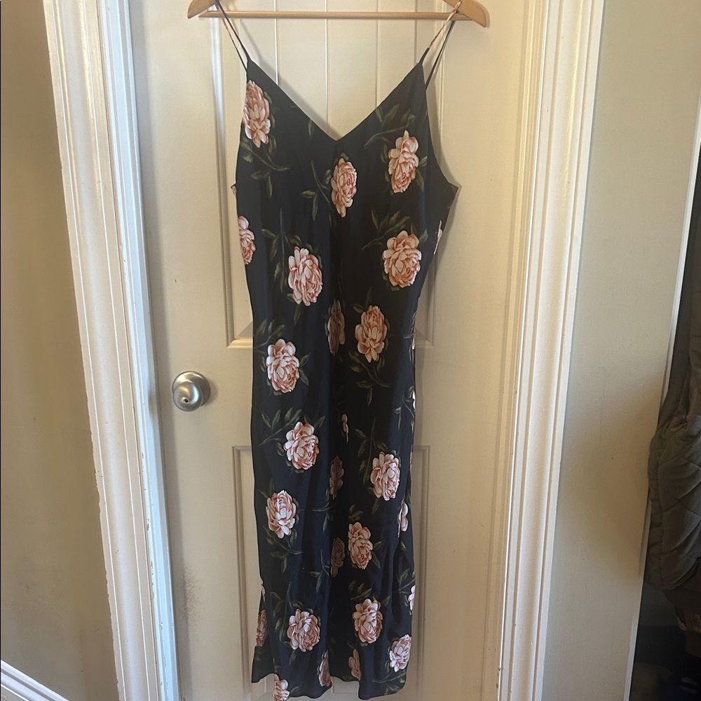 Lavender Brown Rose print slip dress